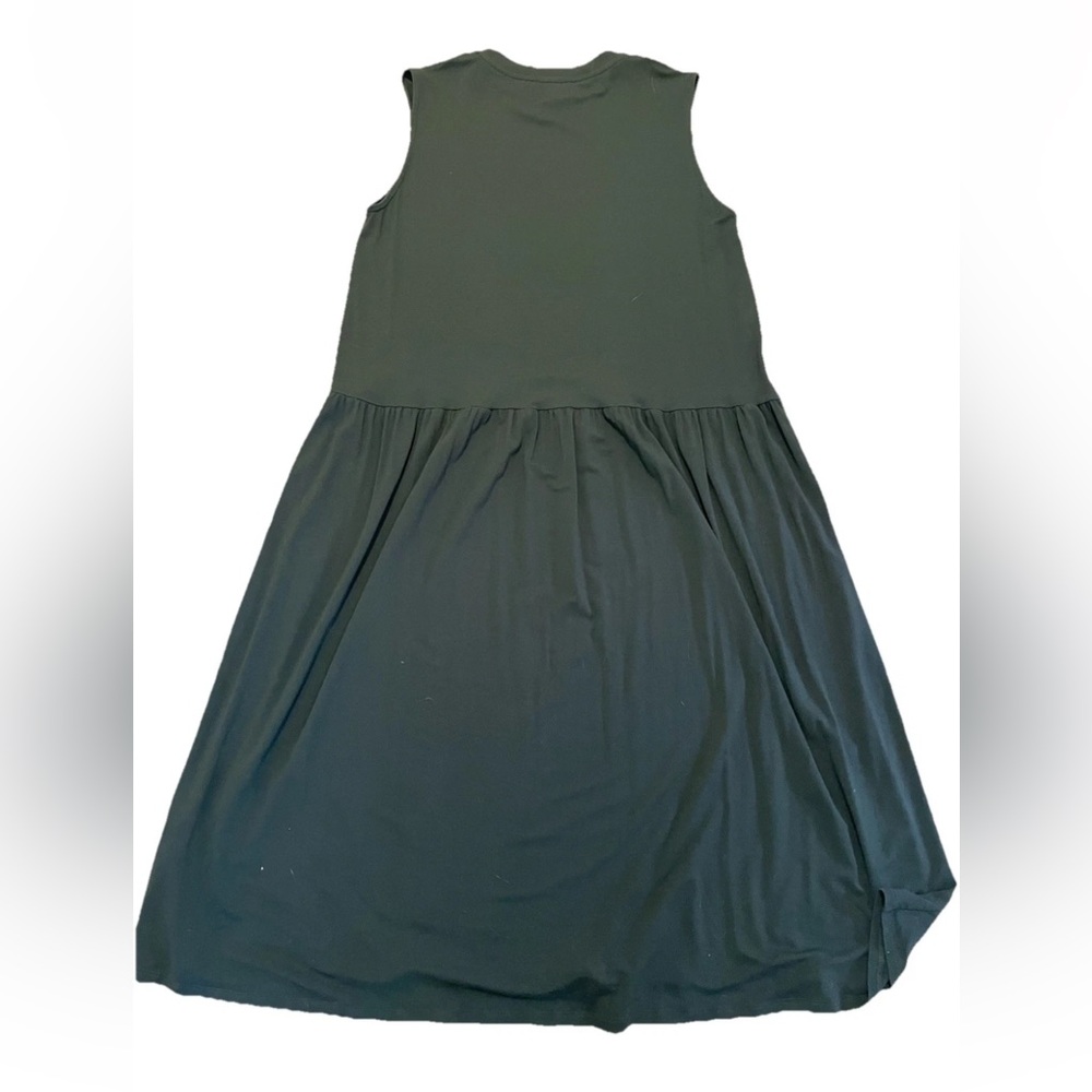 Eileen Fisher Olive Green Dropped Waist midi dress. Sleeveless, medium. EUC - Picture 3 of 6